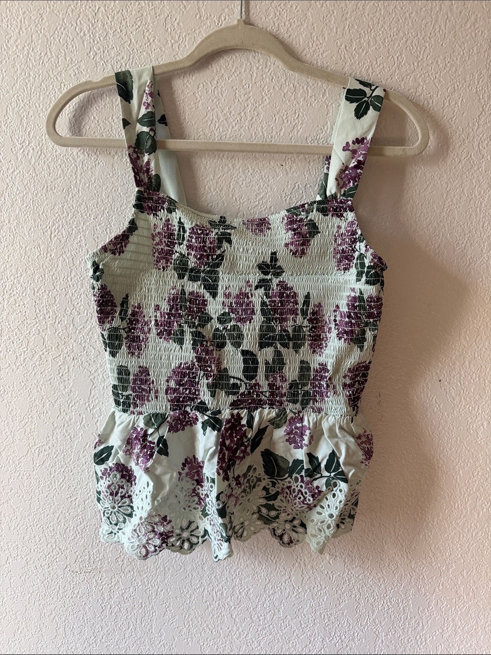 Market & Spruce Mint Floral Smocked Tank with Purple Blooms